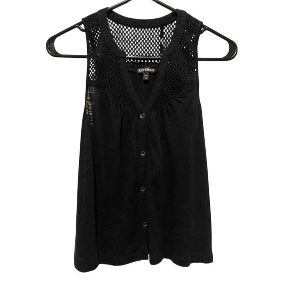 Express Button Up Tank Top XS Black V Neck Cotton Modal Crochet Minimalist - Picture 7 of 7